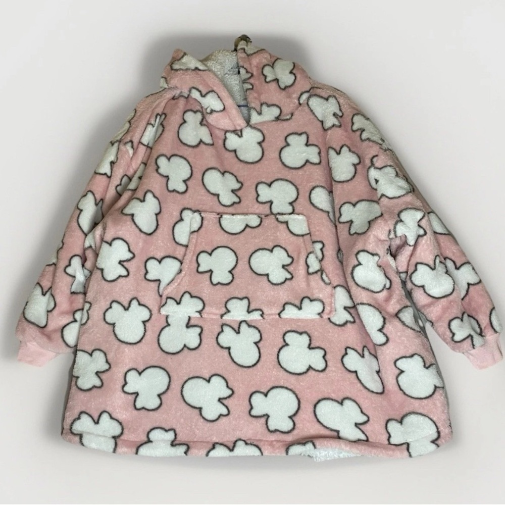 DISNEY Minnie Mouse ALL OVER PRINT Pink Fleece Sherpa HOODIE Wearable Blanket OS